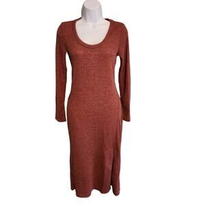 Lush Long Sleeve Sweater Dress Ribbed Knit Midi with Front Slit Size Medium